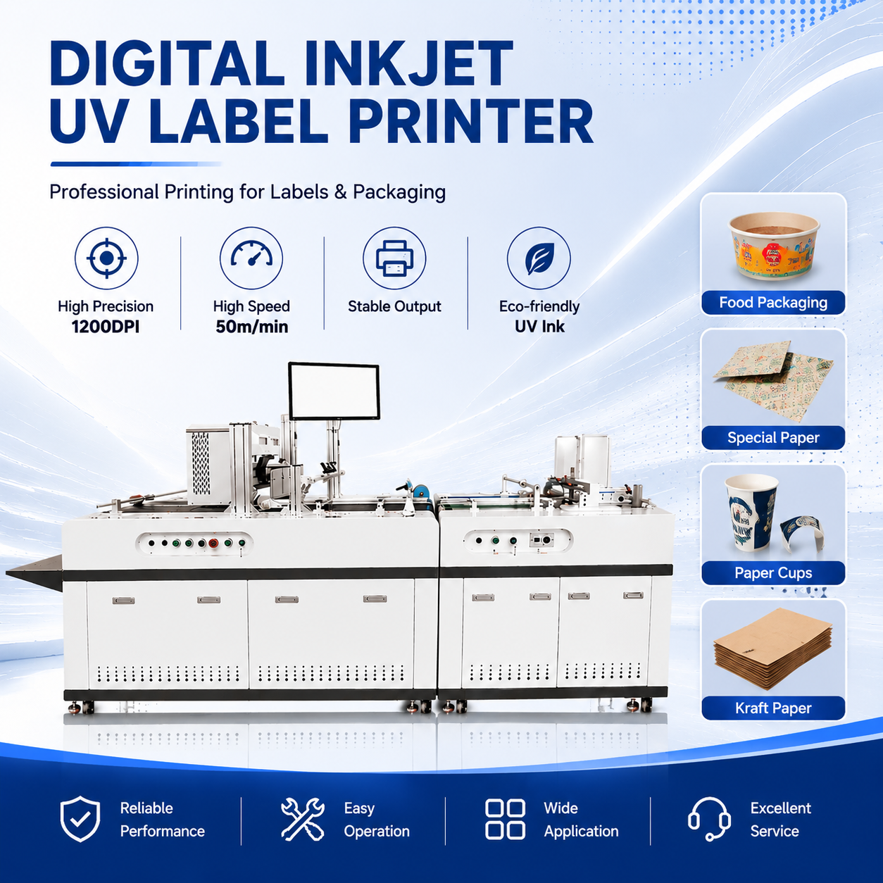Industrial Automatic UV Inkjet Printer for Plastic Containers, Bottles, Cans, Pouches & Cylindrical Products